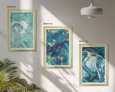 Turquoise abstract painted wall art three-piece set