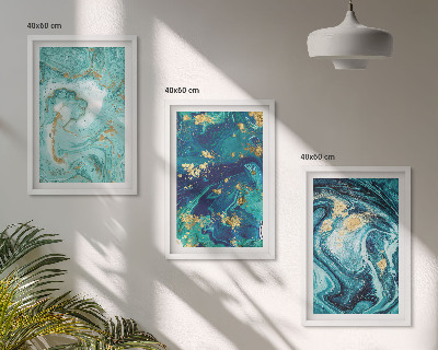 Three-piece wall art piece Turquoise paint abstraction