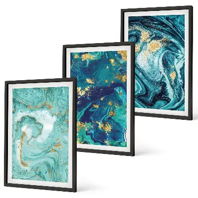 Turquoise abstract painted wall art three-piece set