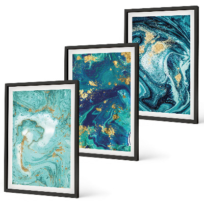 Three-piece wall art piece Turquoise paint abstraction