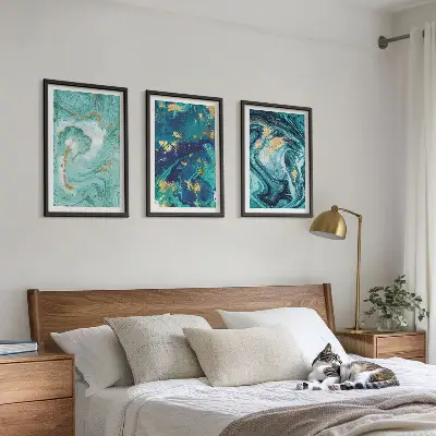 Turquoise abstract painted wall art three-piece set