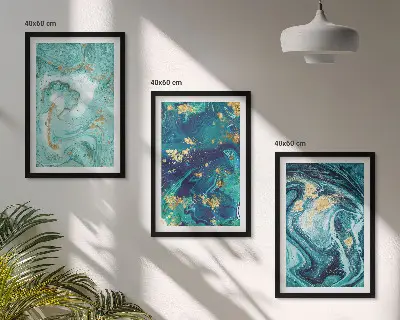 Turquoise abstract painted wall art three-piece set