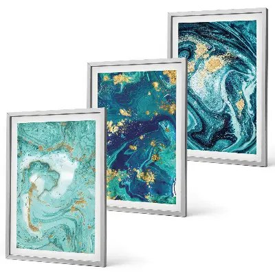 Turquoise abstract painted wall art three-piece set