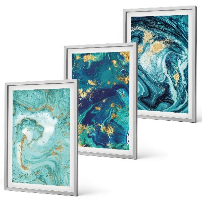 Three-piece wall art piece Turquoise paint abstraction