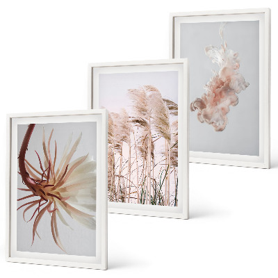 Wall art set Grass flowers light background set