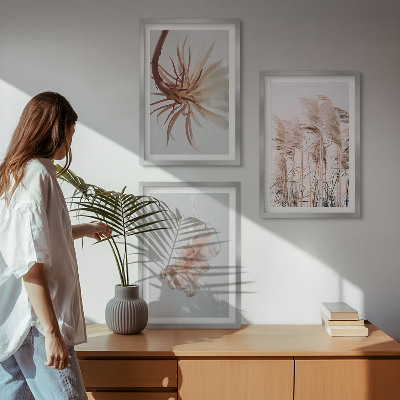 Wall art set Grass flowers light background set
