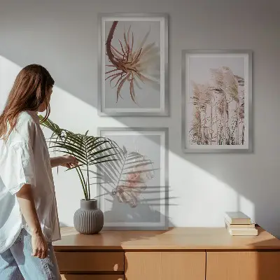 Grass flowers wall art set on a light background
