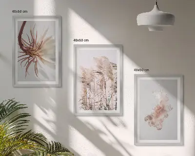 Grass flowers wall art set on a light background