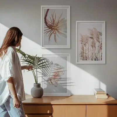 Grass flowers wall art set on a light background