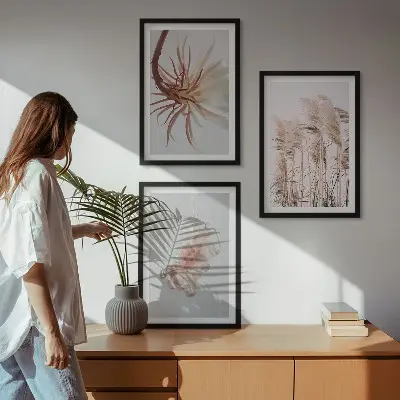 Grass flowers wall art set on a light background