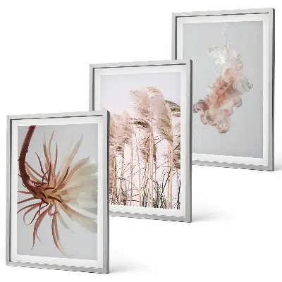 Grass flowers wall art set on a light background