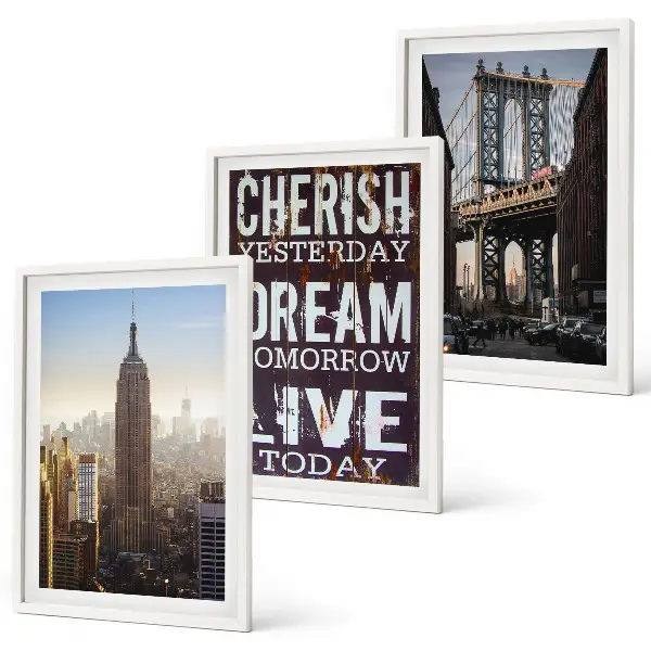 Three-piece wall art piece New York landscapes quote