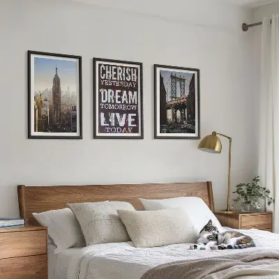 Three-piece wall art piece New York landscapes quote