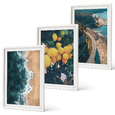 Three-piece wall art piece Sea beach lemons mountains