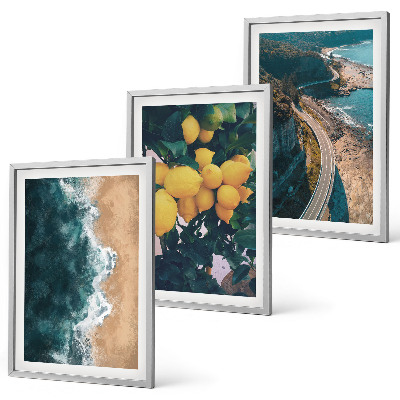 Three-piece wall art piece Sea beach lemons mountains