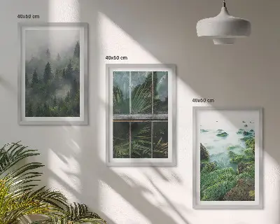 Three-piece wall art set forest fog river bank design