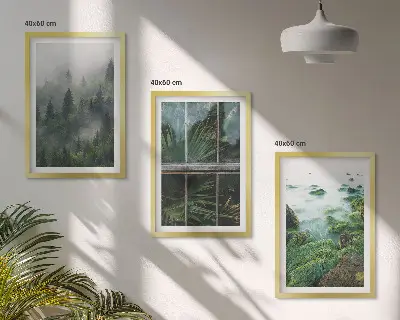 Three-piece wall art set forest fog river bank design