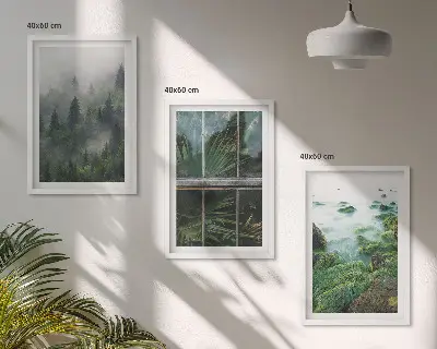 Three-piece wall art set forest fog river bank design