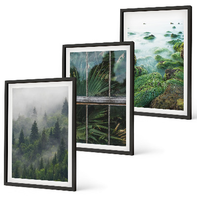 Three-piece wall art piece Forest fog river bank greenhouse