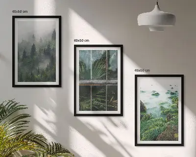 Three-piece wall art set forest fog river bank design