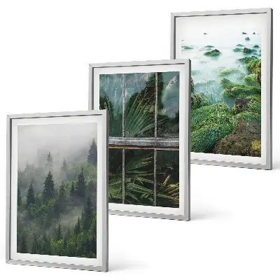 Three-piece wall art set forest fog river bank design