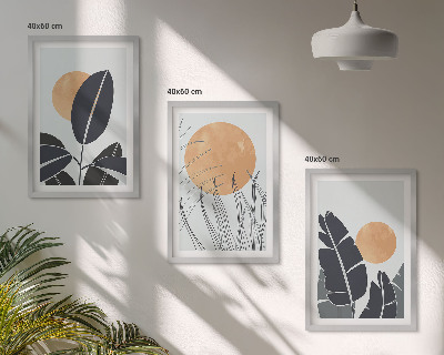 Set of 3 framed wall art pieces Plant patterns large suns minimalist