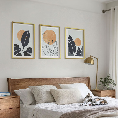 Set of 3 framed wall art pieces Plant patterns large suns minimalist