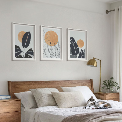 Set of 3 framed wall art pieces Plant patterns large suns minimalist