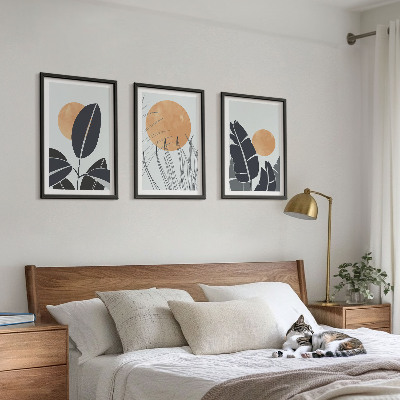 Set of 3 framed wall art pieces Plant patterns large suns minimalist