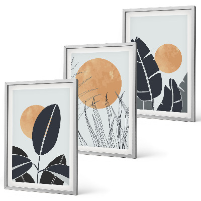 Set of 3 framed wall art pieces Plant patterns large suns minimalist
