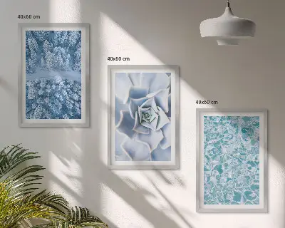 Winter Forest Wall Art Set featuring blue floral watercolor accents