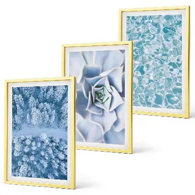 Winter Forest Wall Art Set featuring blue floral watercolor accents