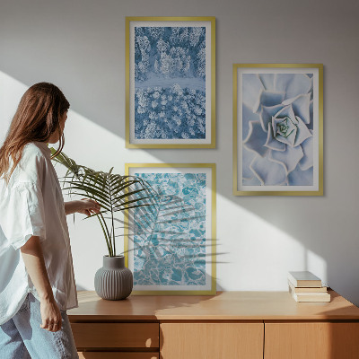 Wall art set Winter forest blue flower water