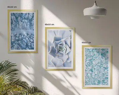 Winter Forest Wall Art Set featuring blue floral watercolor accents