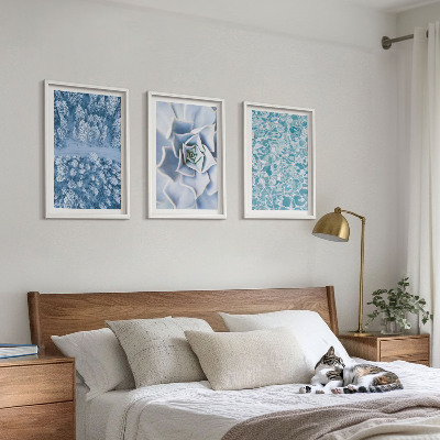 Wall art set Winter forest blue flower water