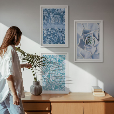 Wall art set Winter forest blue flower water