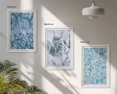 Winter Forest Wall Art Set featuring blue floral watercolor accents