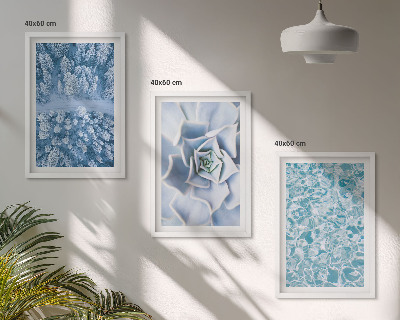 Wall art set Winter forest blue flower water