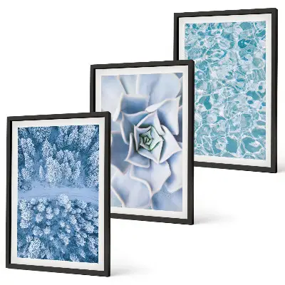 Winter Forest Wall Art Set featuring blue floral watercolor accents