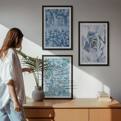 Wall art set Winter forest blue flower water