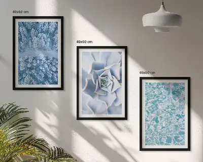 Winter Forest Wall Art Set featuring blue floral watercolor accents