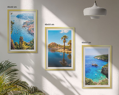 Three-piece wall art piece Seaside palm trees blue water
