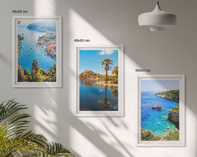 Three-piece wall art piece Seaside palm trees blue water