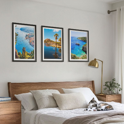 Three-piece wall art piece Seaside palm trees blue water