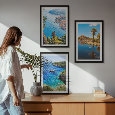 Three-piece wall art piece Seaside palm trees blue water