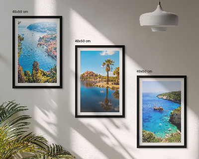Three-piece wall art piece Seaside palm trees blue water