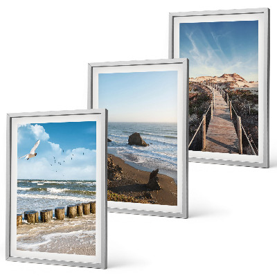 Set of 3 framed wall art pieces beach waves sky pier walk