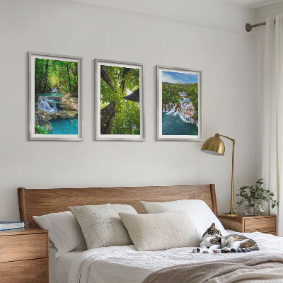 Wall art set Waterfalls green forest water