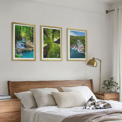 Wall art set Waterfalls green forest water