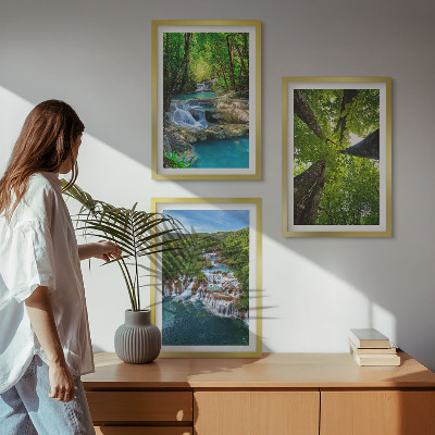 Wall art set Waterfalls green forest water